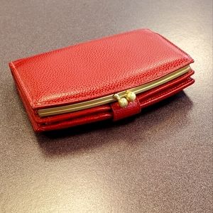 Red Real Leather Coach Wallet with Gold Clasp